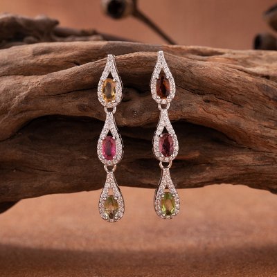 925 Sterling Silver Earrings/Studs Set With Natural Tourmaline 925 Sterling Silver Earrings/Studs Set With Natural Tourmaline